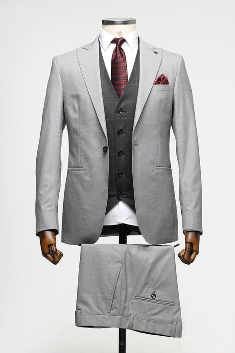 Slim Fit Suit Light Gray