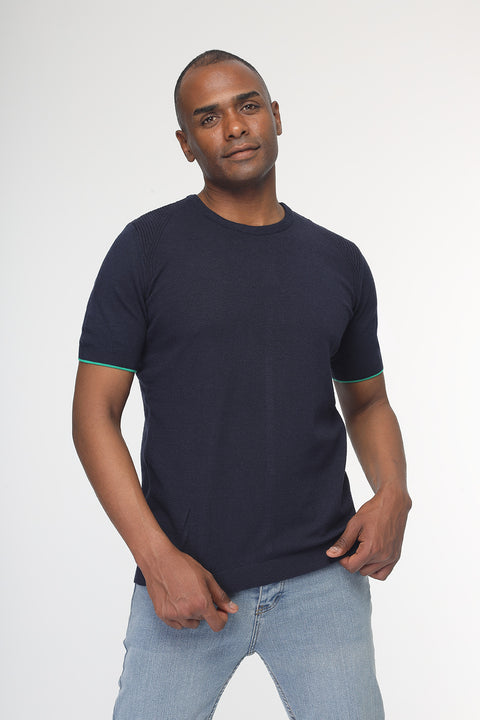 Regular Fit Knitted T-Shirt Dark Blue