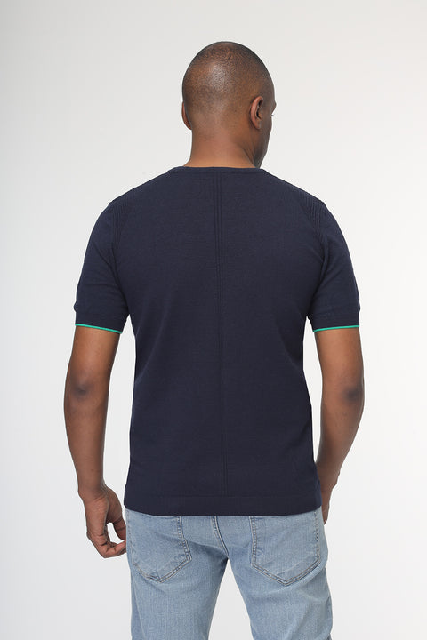 Regular Fit Knitted T-Shirt Dark Blue
