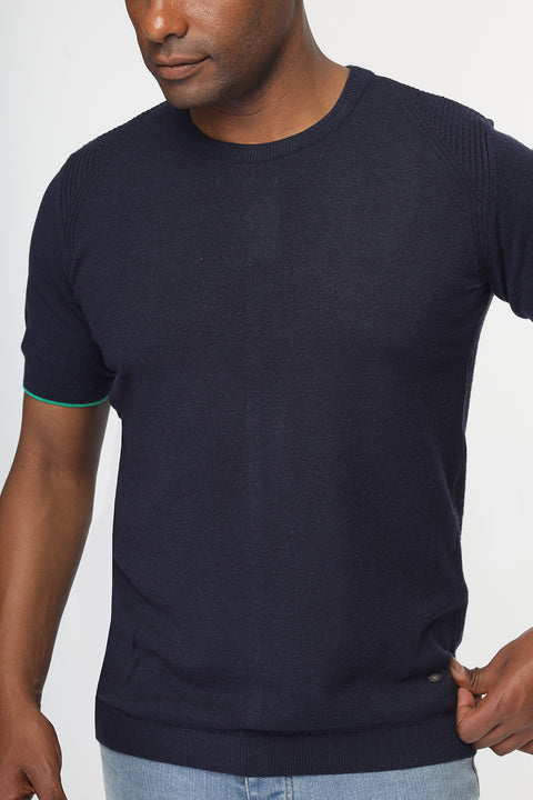 Regular Fit Knitted T-Shirt Dark Blue