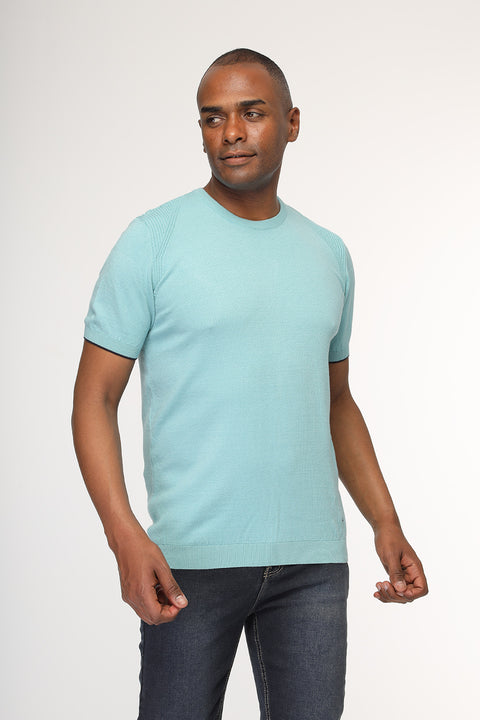 Regular Fit Knitted T-Shirt Turquoise