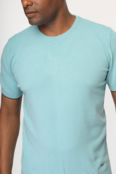 Regular Fit Knitted T-Shirt Turquoise