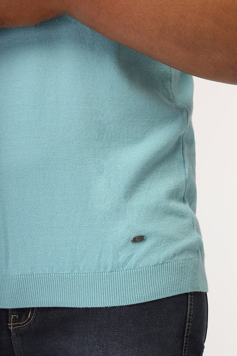 Regular Fit Knitted T-Shirt Turquoise