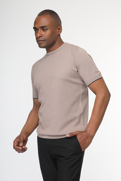 Regular Fit Knitted T-Shirt Beige