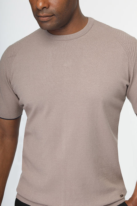 Regular Fit Knitted T-Shirt Beige