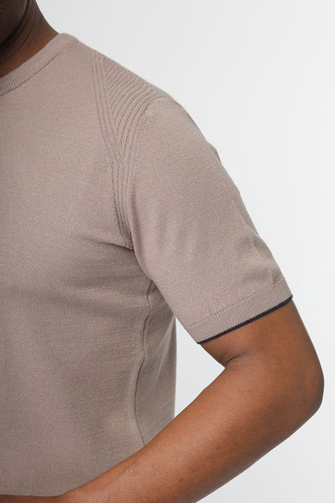 Regular Fit Knitted T-Shirt Beige