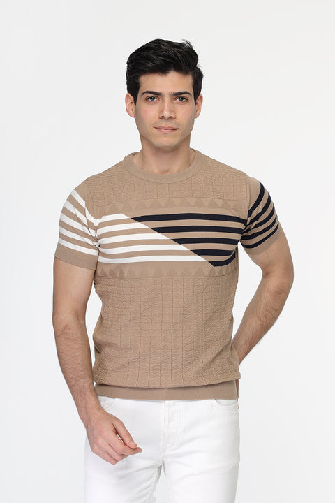 Regular Fit Knitted T-Shirt Beige