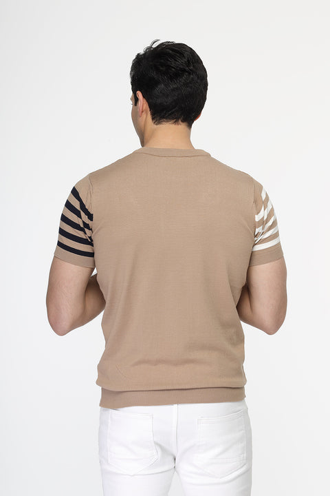 Regular Fit Knitted T-Shirt Beige