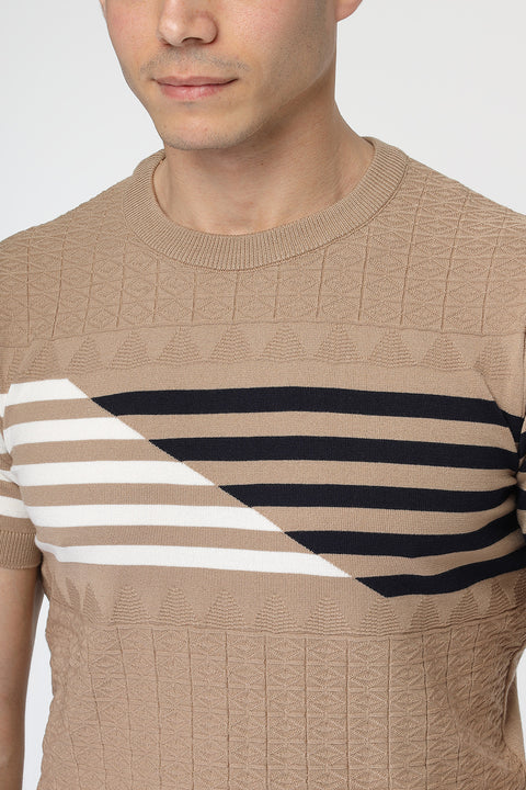 Regular Fit Knitted T-Shirt Beige