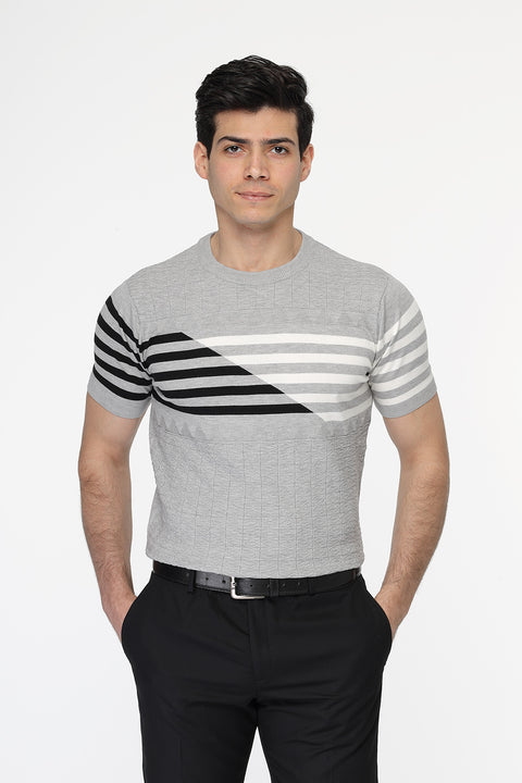 Regular Fit Knitted T-Shirt Gray