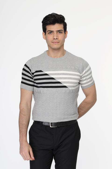 Regular Fit Knitted T-Shirt Gray