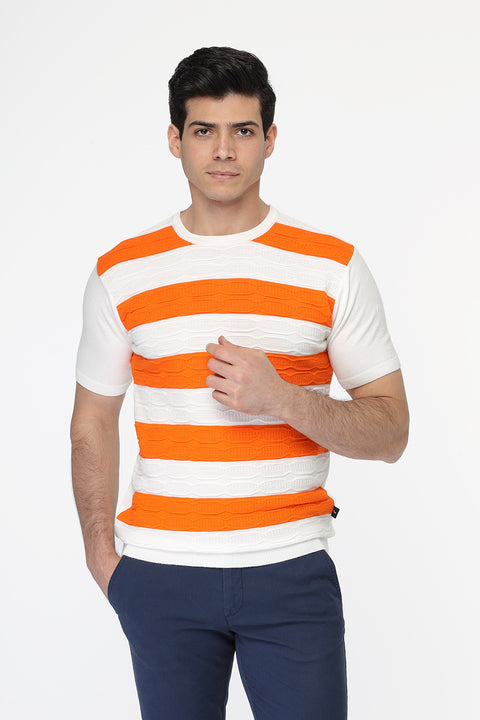 Regular Fit Knitted T-Shirt Orange