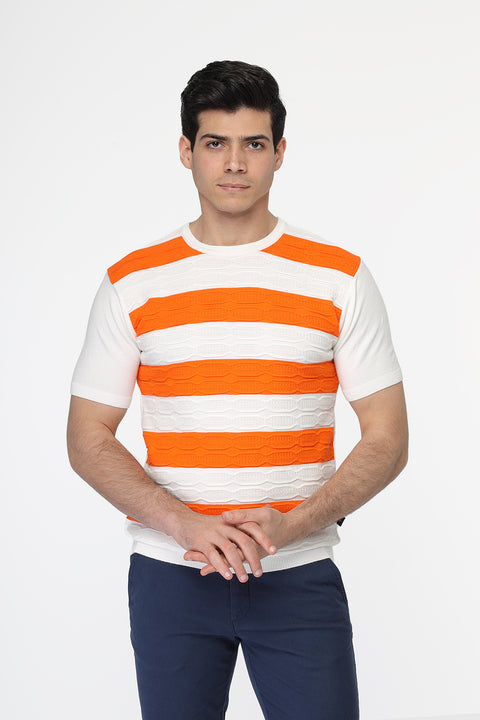 Regular Fit Knitted T-Shirt Orange