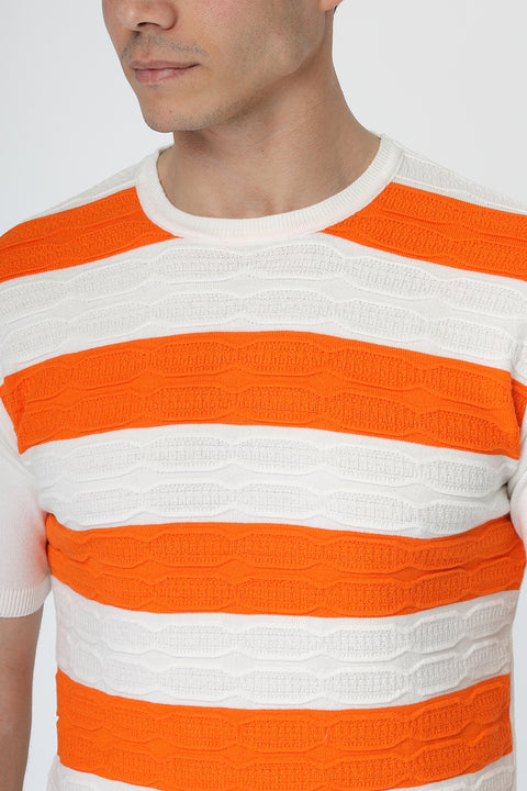 Regular Fit Knitted T-Shirt Orange