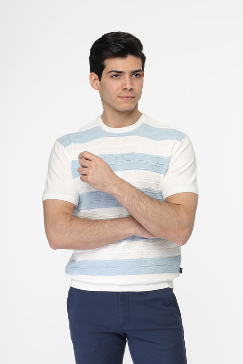 Regular Fit Knitted T-Shirt Light Blue