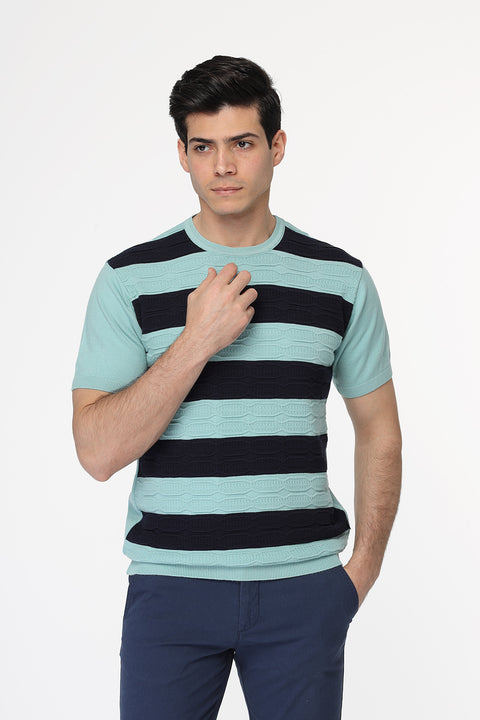 Regular Fit Knitted T-Shirt Turquoise