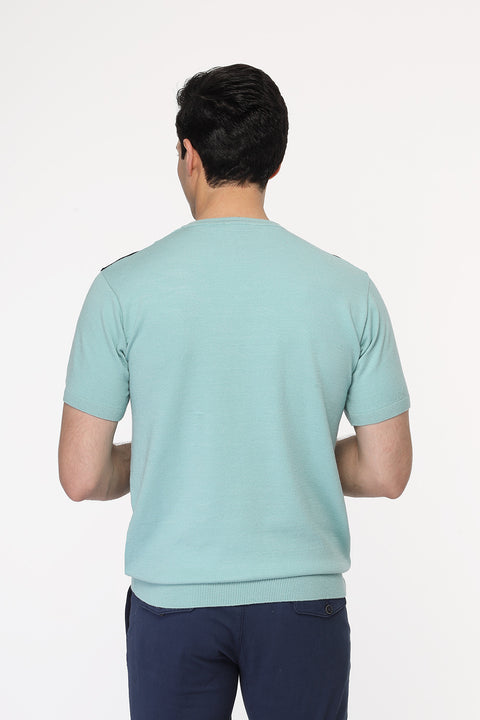 Regular Fit Knitted T-Shirt Turquoise