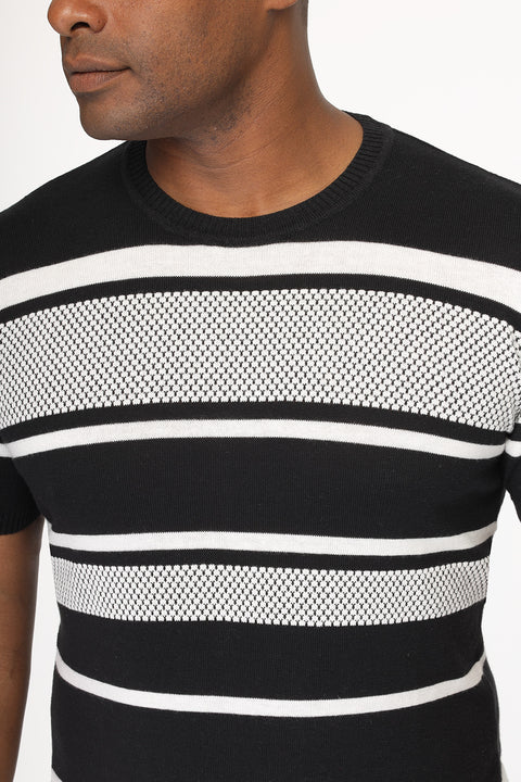 Regular Fit Knitted T-Shirt Black