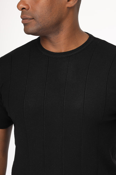 Regular Fit Knitted T-Shirt Black