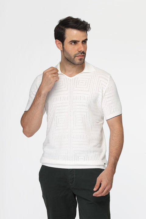 Polo Shirt Regular Fit Knitted Off White
