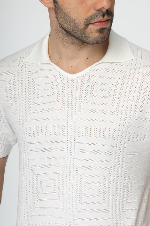 Polo Shirt Regular Fit Knitted Off White