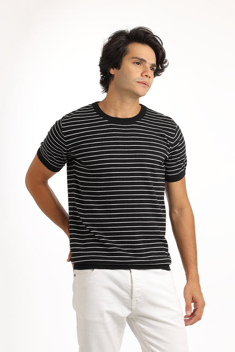 Regular Fit Knitted T-Shirt Black
