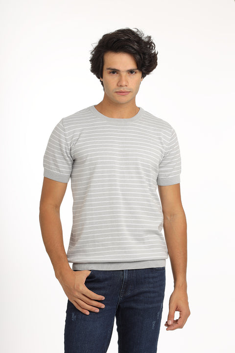 Regular Fit Knitted T-Shirt Gray