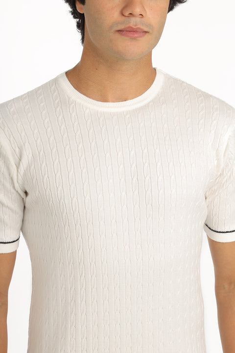 Regular Fit Knitted T-Shirt Off White