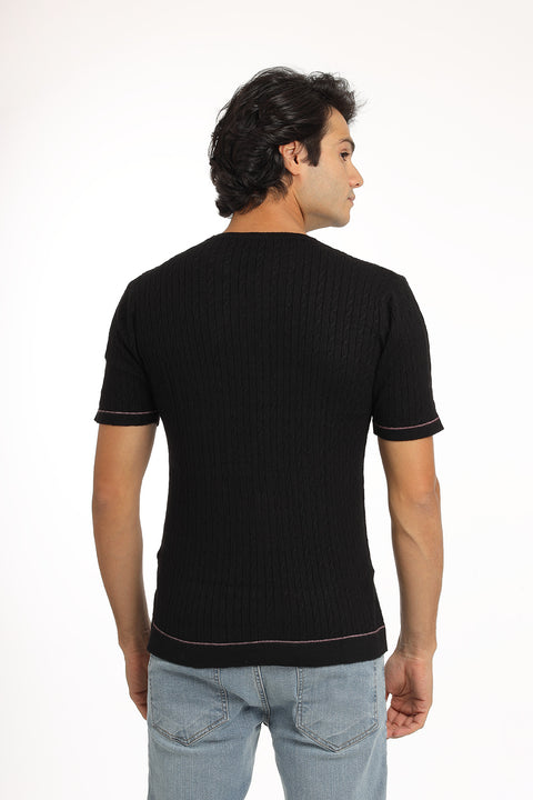 Regular Fit Knitted T-Shirt Black