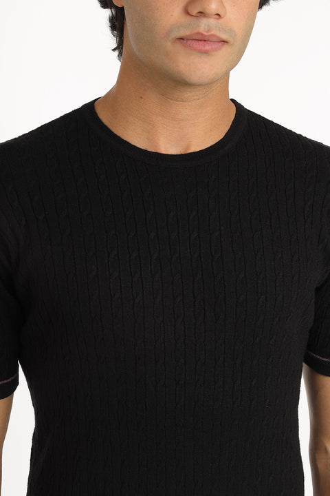 Regular Fit Knitted T-Shirt Black