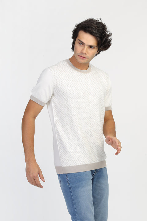 Regular Fit Knitted T-Shirt Off White