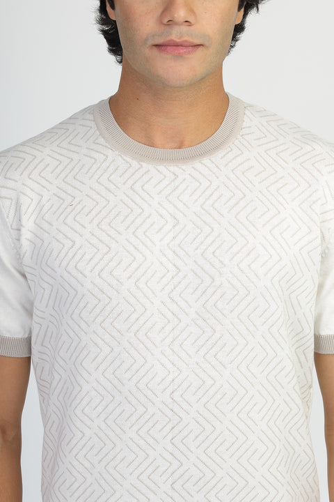 Regular Fit Knitted T-Shirt Off White