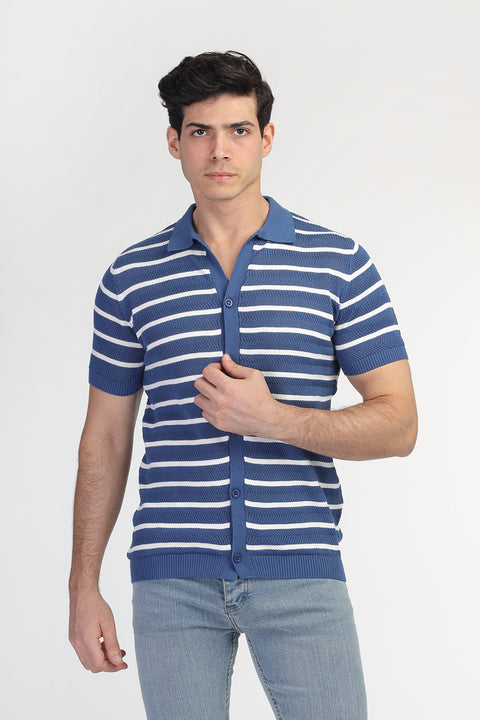 Polo Shirt Regular Fit Knitted Blue