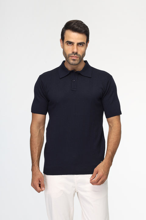 Polo Shirt Regular Fit Knitted Dark Blue