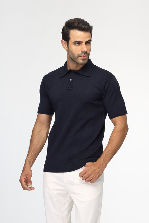 Polo Shirt Regular Fit Knitted Dark Blue