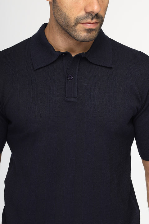 Polo Shirt Regular Fit Knitted Dark Blue
