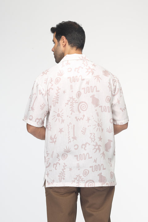 Over Size Linen Shirt Half Beige