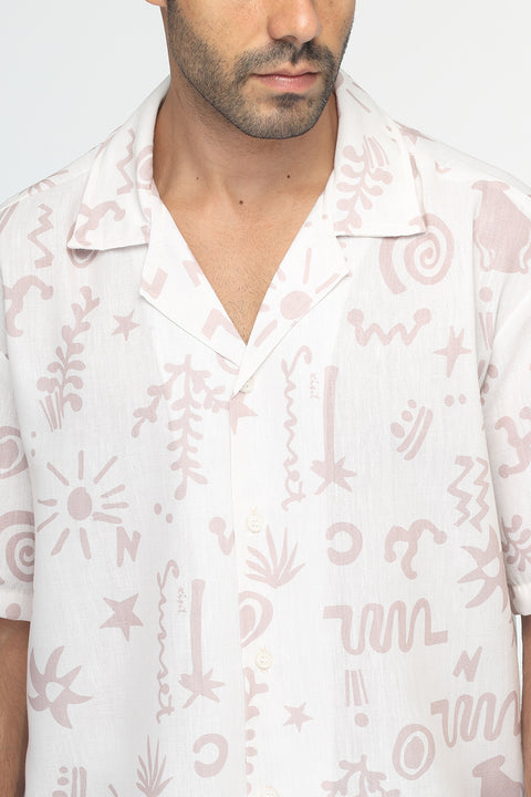 Over Size Linen Shirt Half Beige