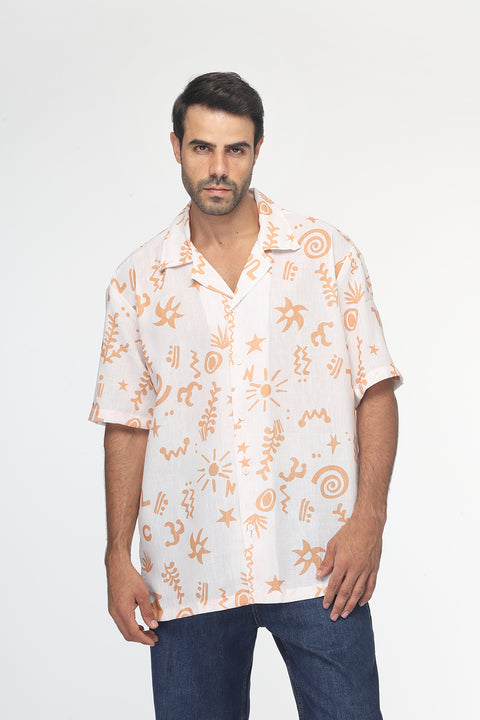 Over Size Linen Shirt Half Yellow