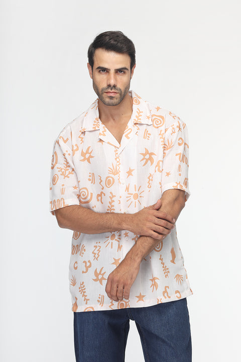 Over Size Linen Shirt Half Yellow