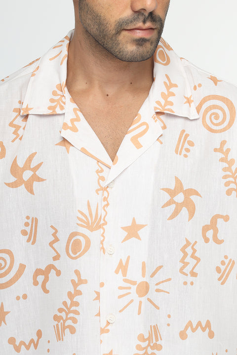 Over Size Linen Shirt Half Yellow