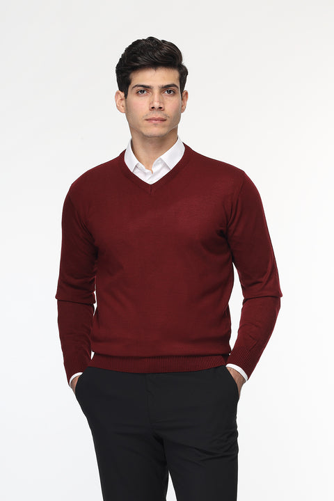 Regular Fit Pullover V Maroon