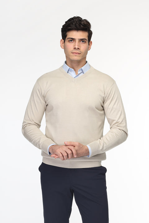 Regular Fit Pullover V Beige