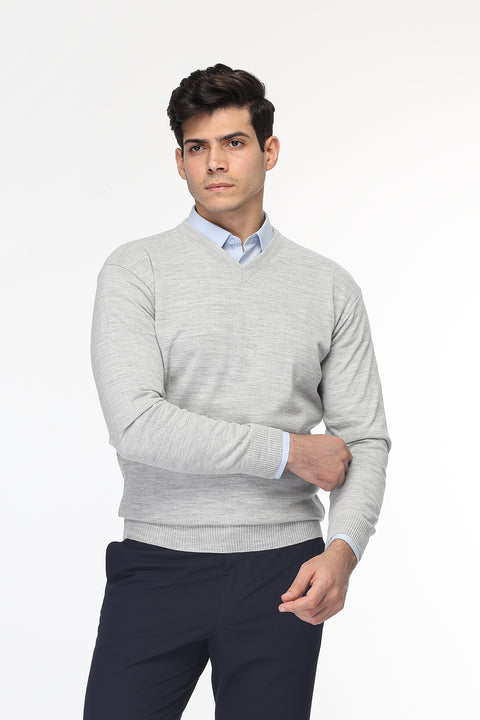 Regular Fit Pullover V Light Gray