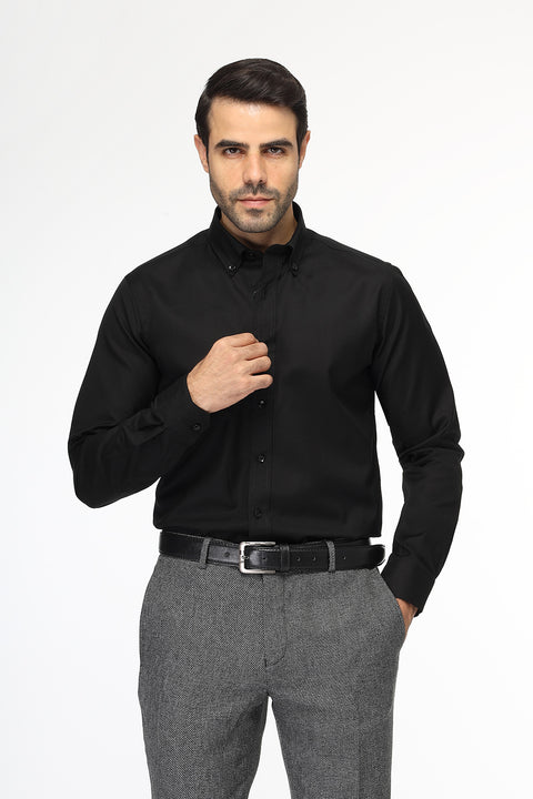 Slim Fit Shirt Oxford Black 100% Cotton