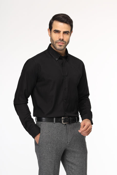 Slim Fit Shirt Oxford Black 100% Cotton