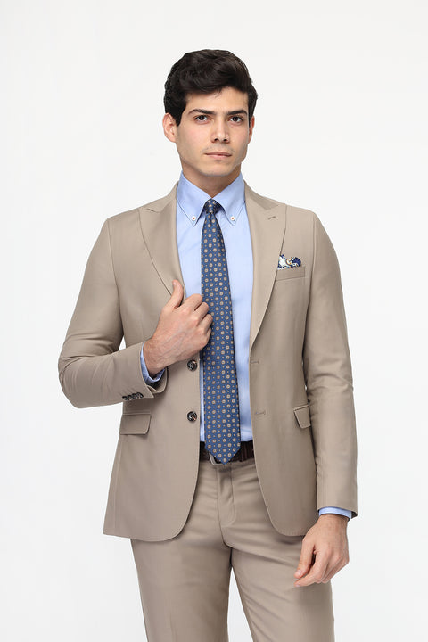 Slim Straight Fit Suit Beige