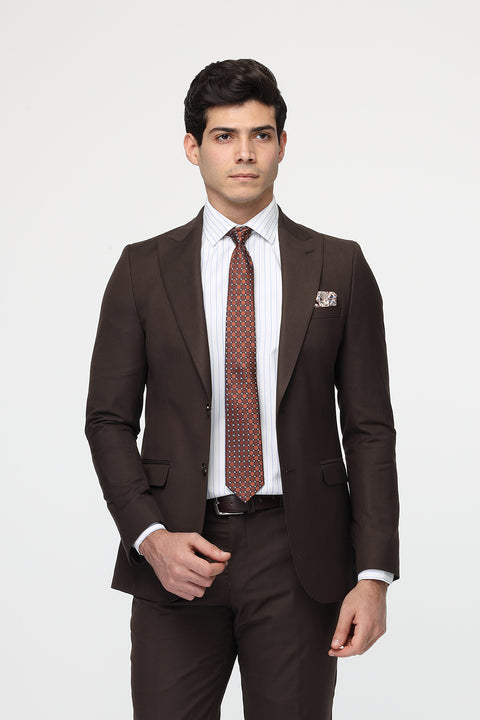 Slim Straight Fit Suit Brown