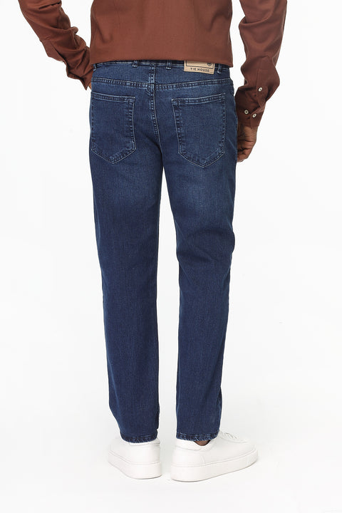 Slim Straight Fit Trousers Jeans Dark Blue