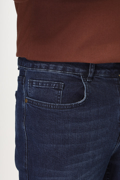 Slim Straight Fit Trousers Jeans Dark Blue